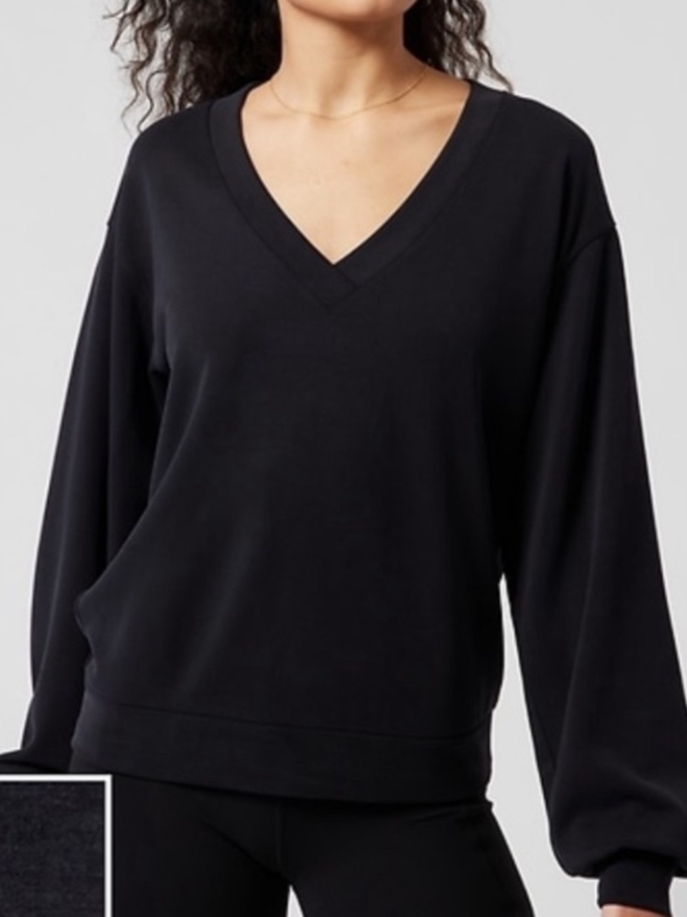 Athleta Women's Black Seasoft Modal V-Neck Pullover Sweatshirt Size Small